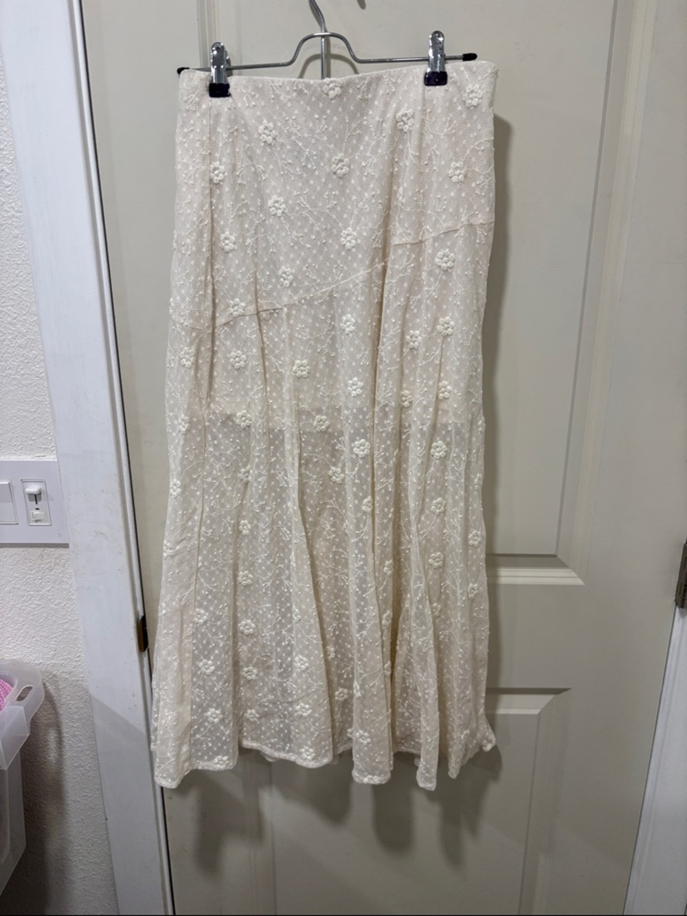 Universal Thread Cream Maxi Skirt with Floral Embroidery